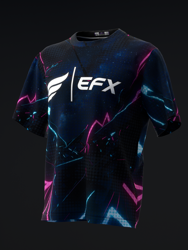 Navy bowling jersey with neon pink and cyan lightning bolt graphic and EFX logo