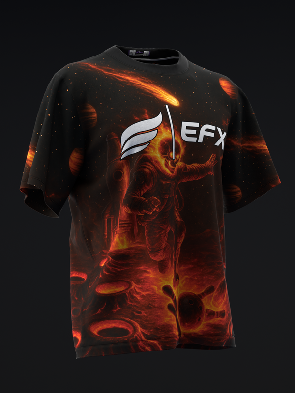 Black bowling jersey with fiery red and orange graphic design and EFX logo