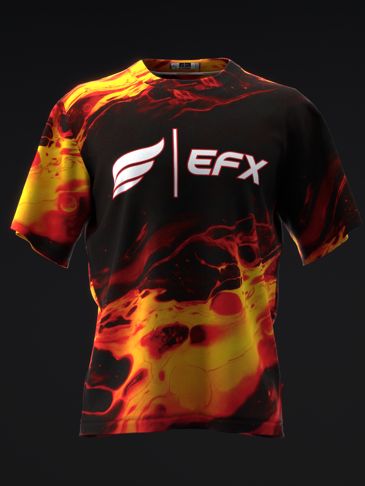 Black bowling jersey with red and yellow flame graphic and EFX logo