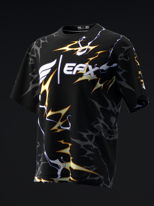 Black bowling jersey with yellow and white lightning bolt graphic design