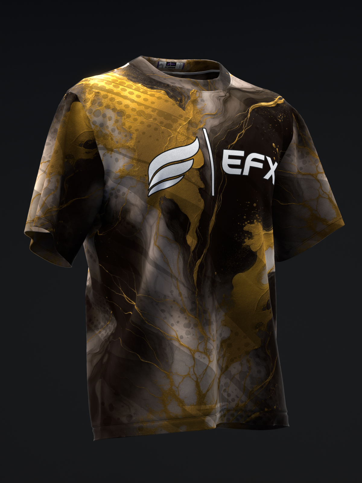 Black and gold marbled bowling jersey with white wing logo and EFX text