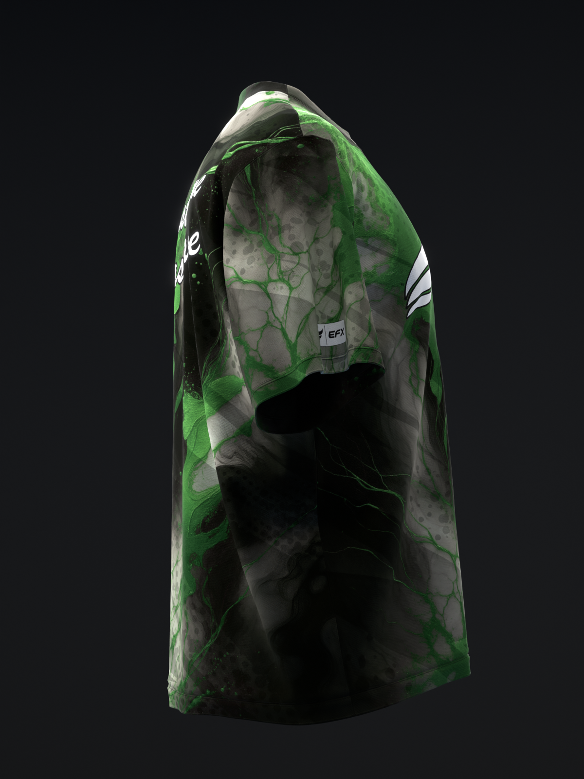 Black bowling jersey with green and white marble pattern on front