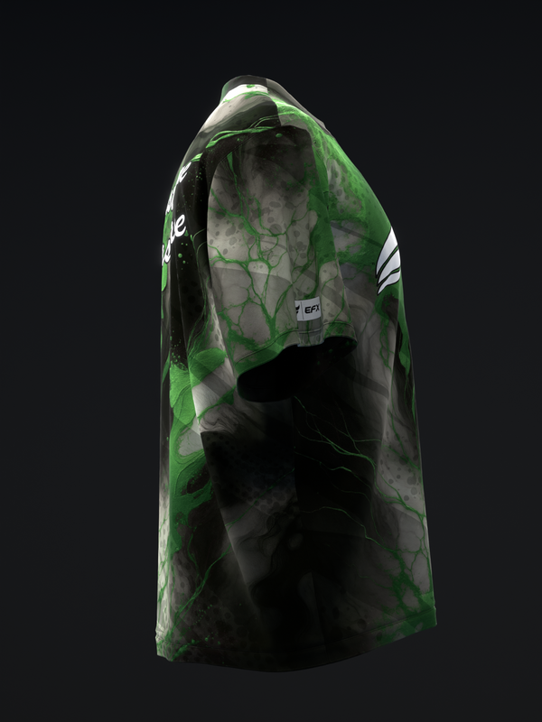 Black bowling jersey with green and white marble pattern on front