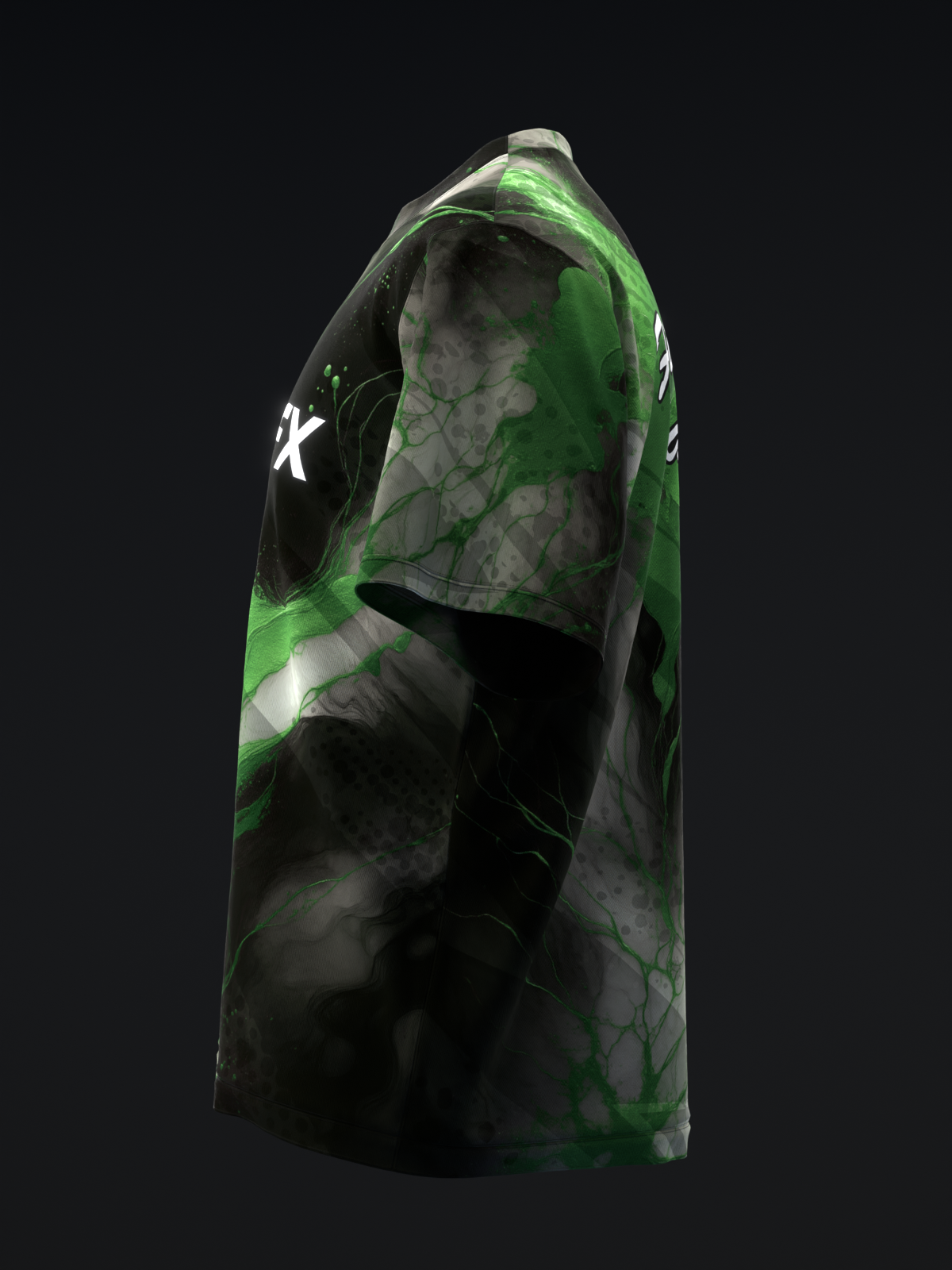 Black and green marble patterned bowling jersey with white star graphic