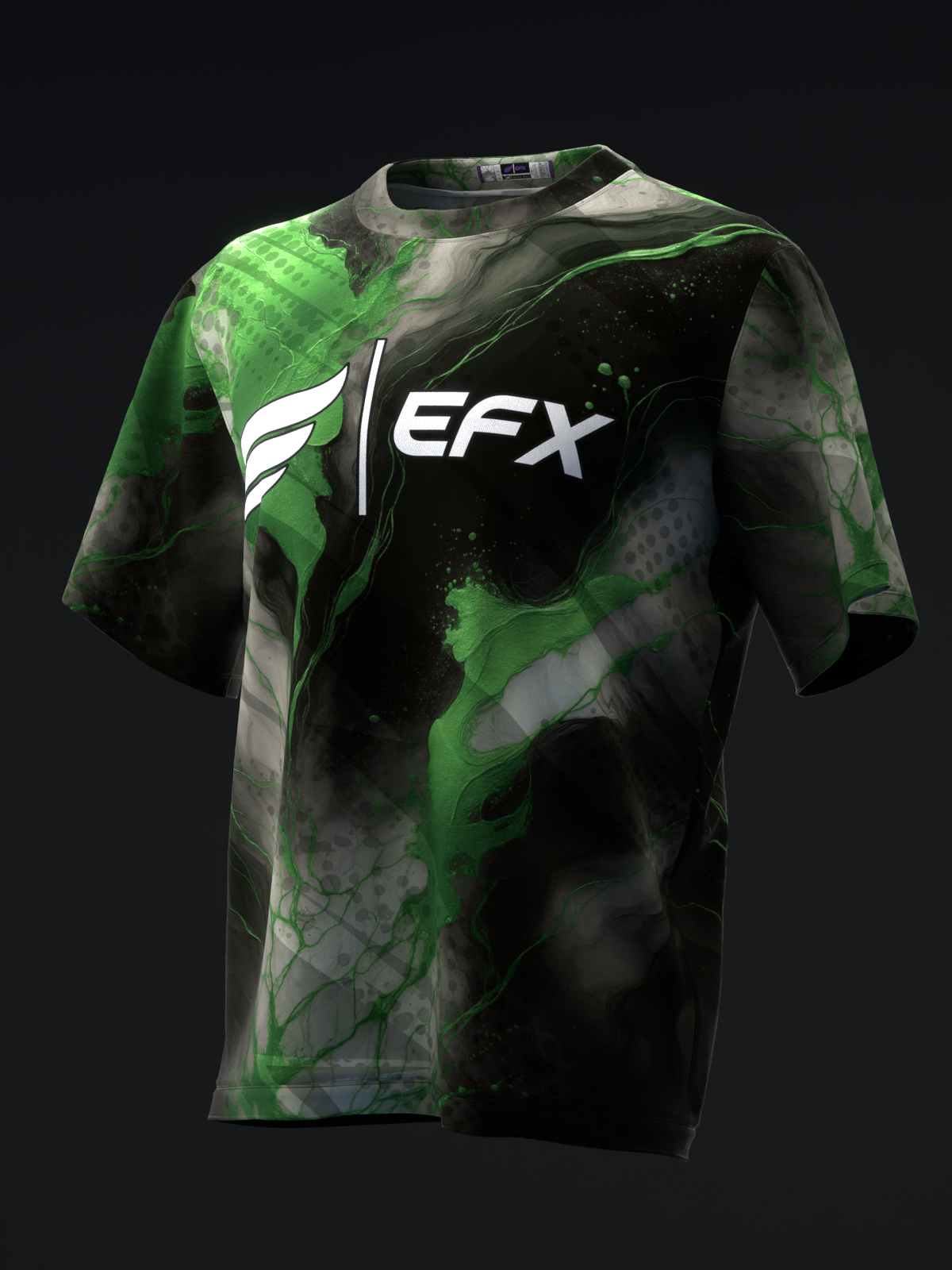 Black and green marble bowling jersey with EFX logo on chest, front view