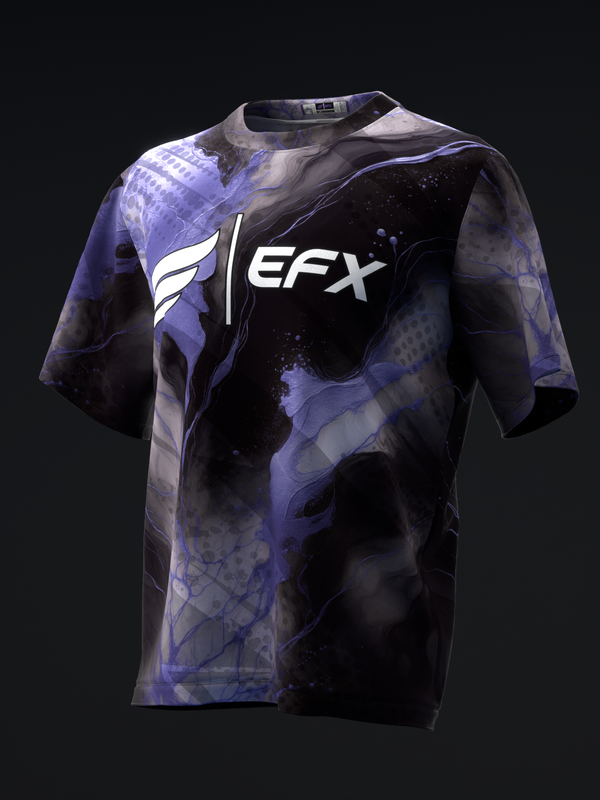 Black and purple marble bowling jersey with EFX logo, front view