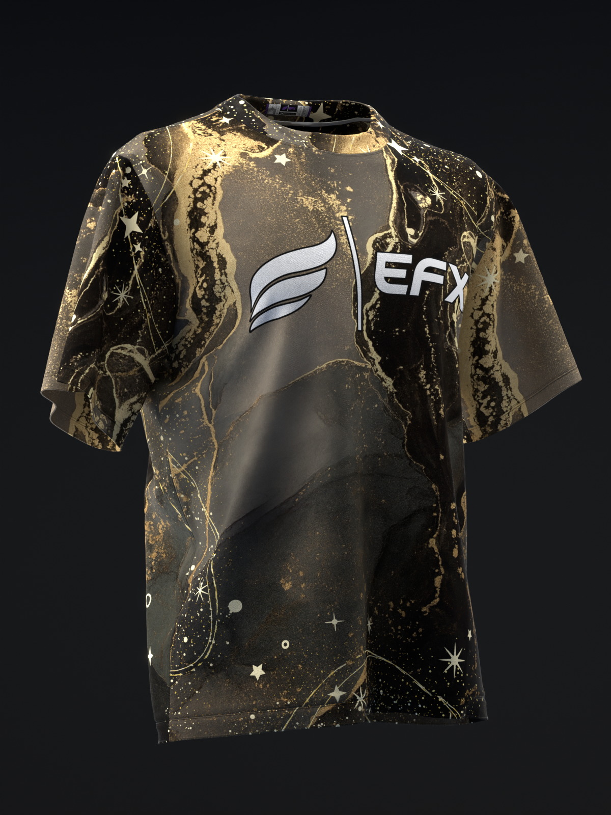 Black and gold marble bowling jersey with EFX logo, front view