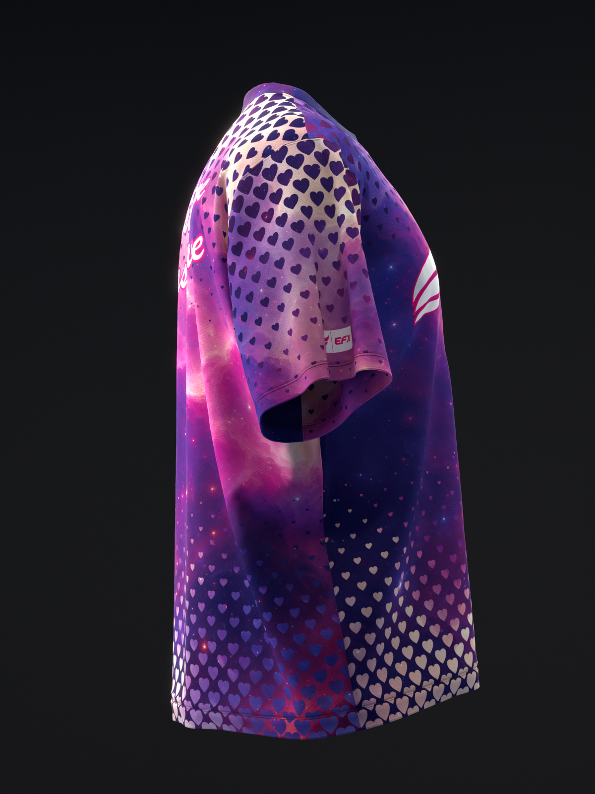 Purple and pink bowling jersey with gradient nebula design and dot pattern