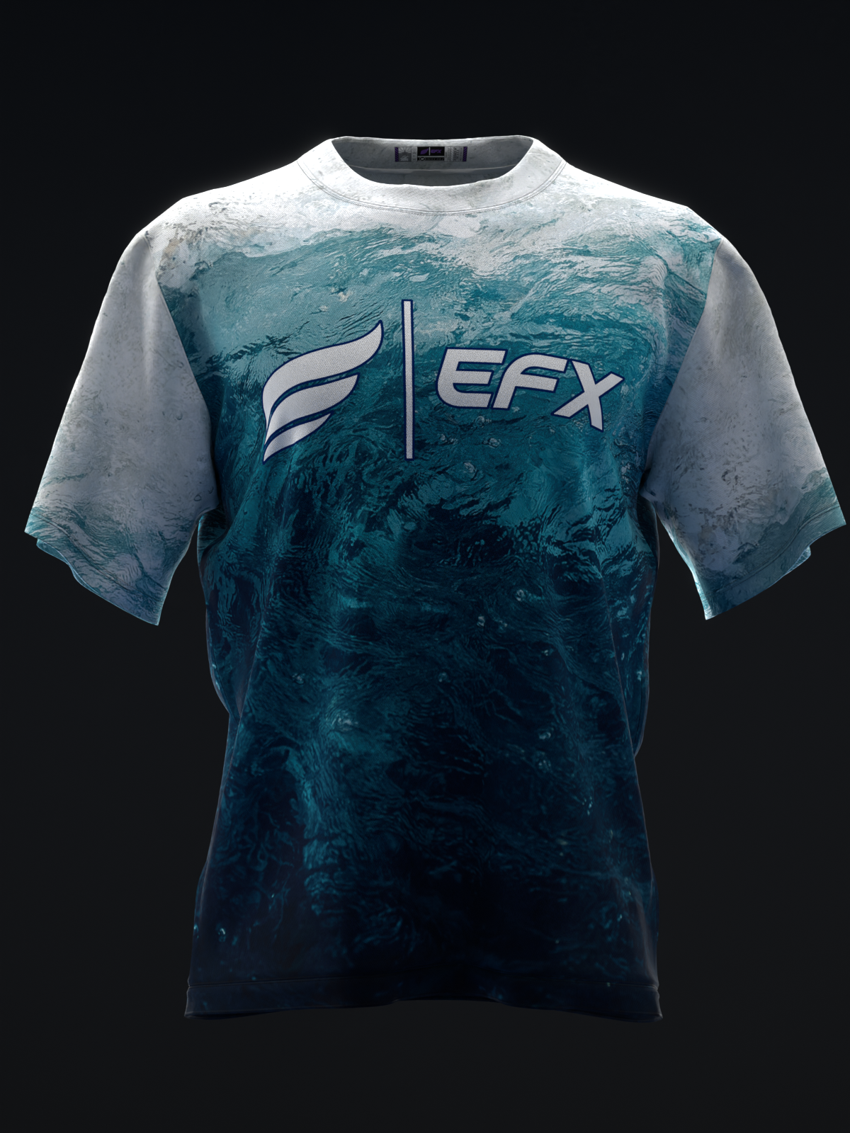 White to teal ombre bowling jersey with EFX logo and wing graphic
