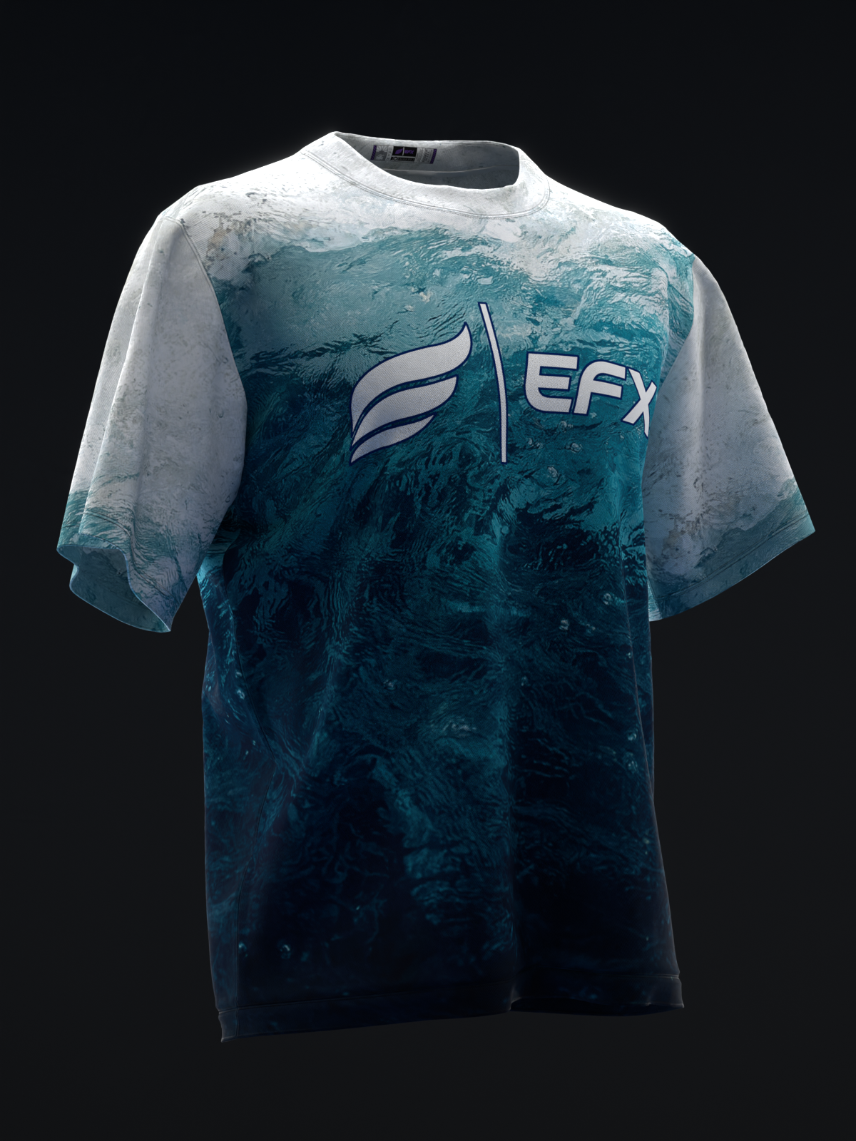 White and teal ombre bowling jersey with EFX logo on front chest