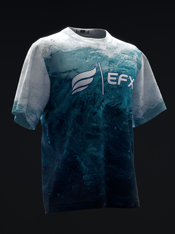 White and teal ombre bowling jersey with EFX logo on front chest