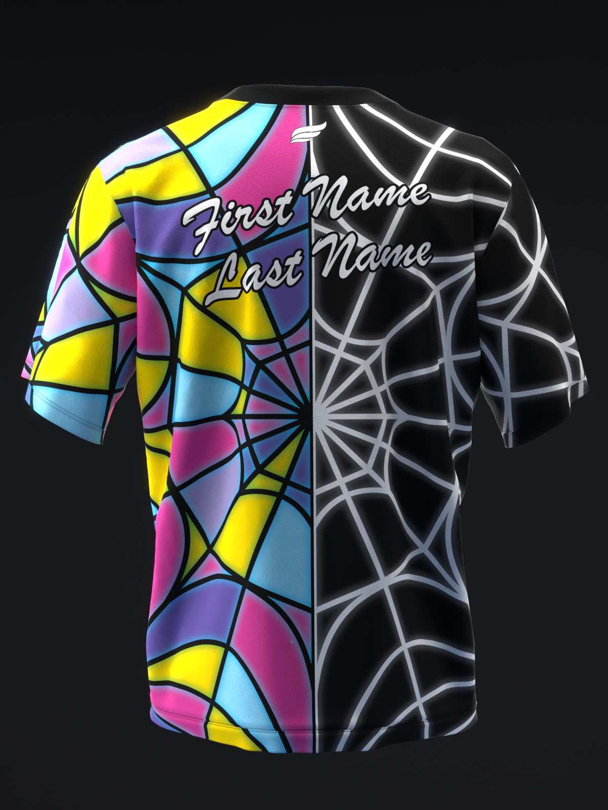 Bowling jersey split design with stained glass pattern and web graphic, customizable text