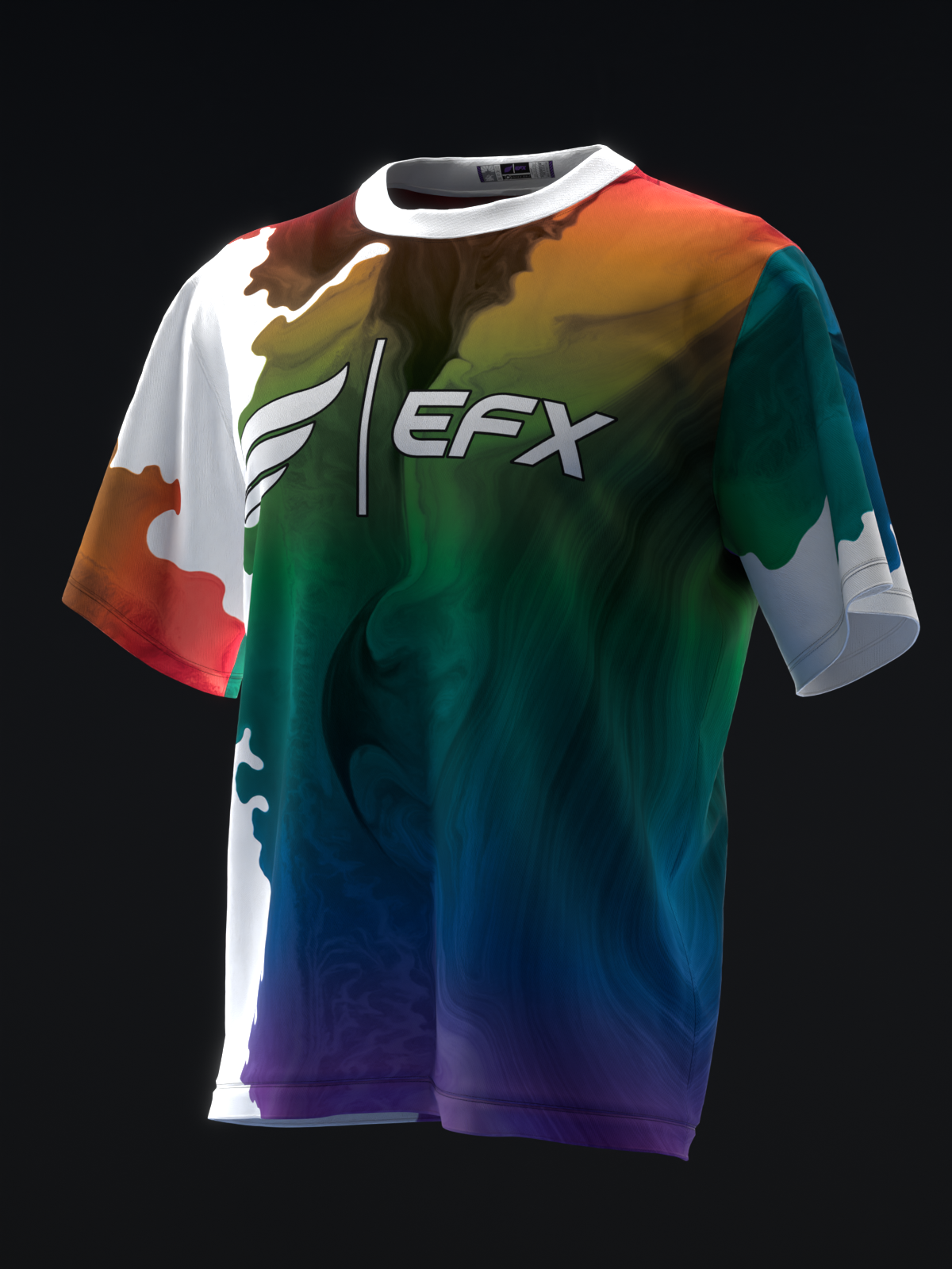 EFX bowling jersey with multicolor gradient and white accent panels, front view