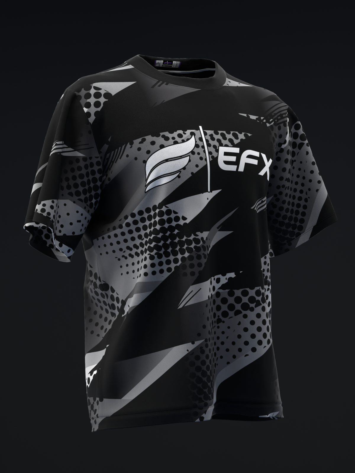 Black bowling jersey with gray geometric pattern and EFX logo, front view