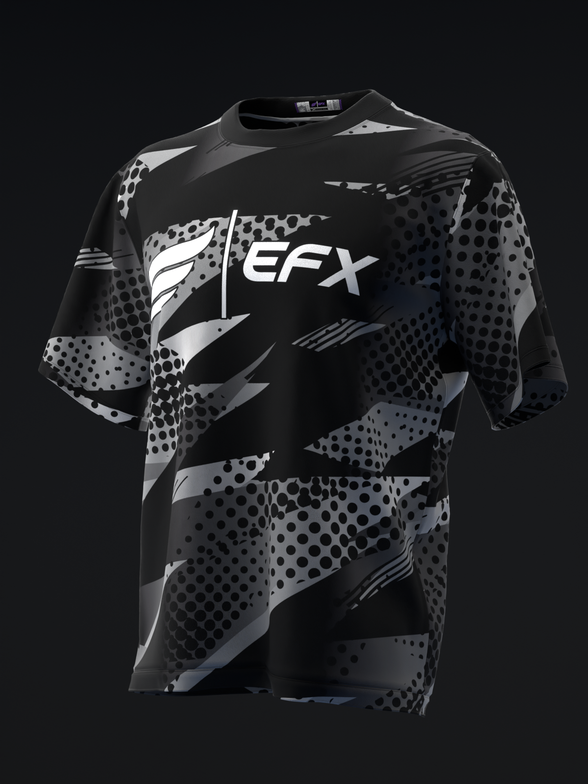 Black and gray bowling jersey with dotted pattern and EFX logo, front view