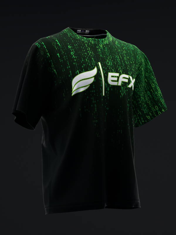 Black bowling jersey with green digital matrix pattern and EFX logo on front
