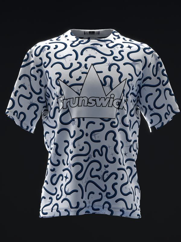 Light gray bowling jersey with navy squiggle pattern and star logo