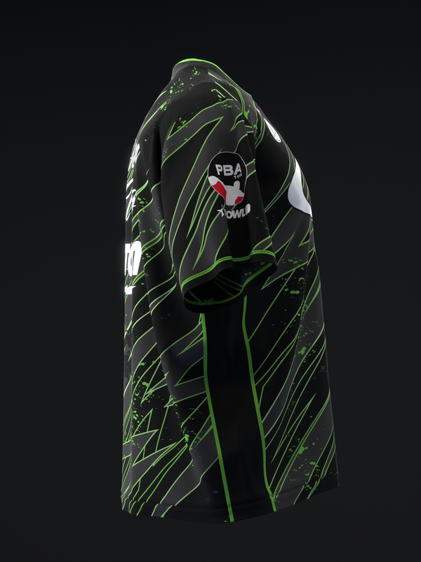 Black bowling jersey with neon green lightning bolt design and PBA logo