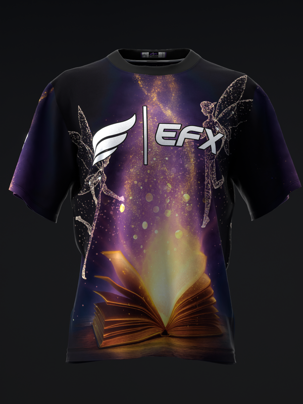 Black bowling jersey with glowing book and magical sparkle graphic design