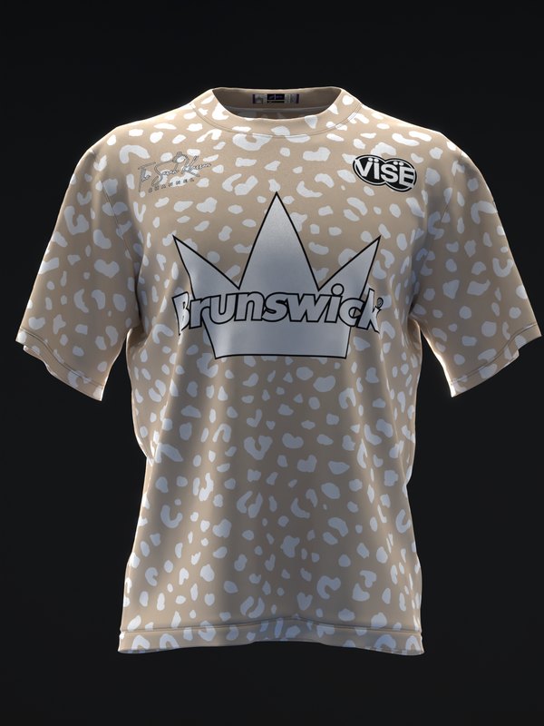 Tan bowling jersey with leopard print, silver crown graphic, and Vise logo