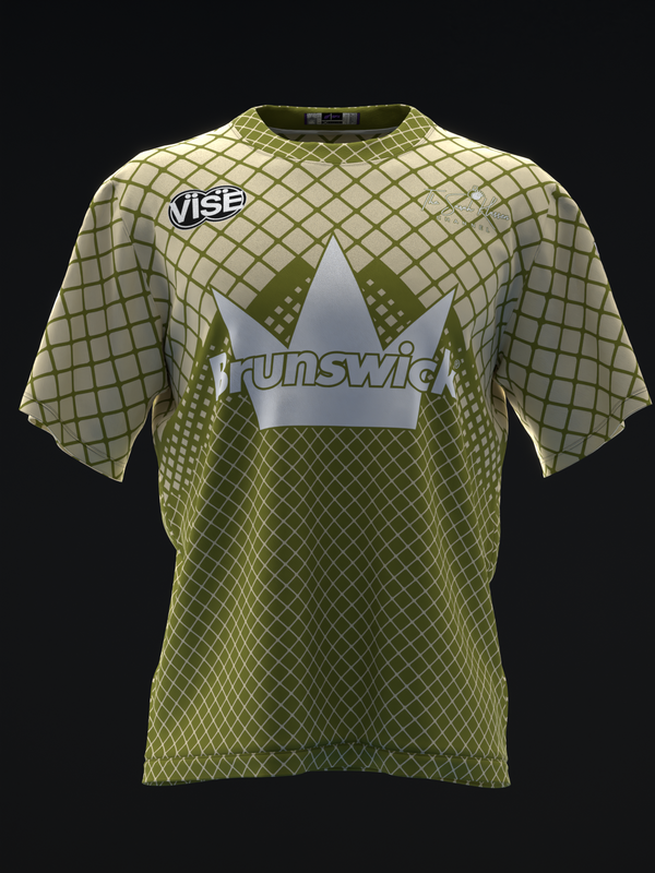 Olive and cream honeycomb pattern bowling jersey with silver crown graphic and Vise logo