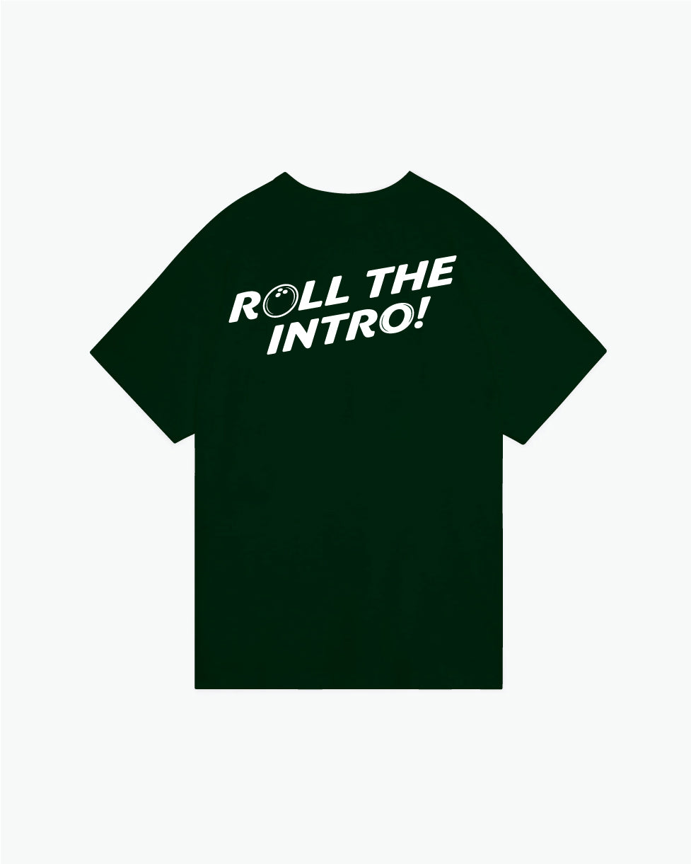 Dark green t-shirt with The Sarah Klassen Channel logo and bowling pin graphic
