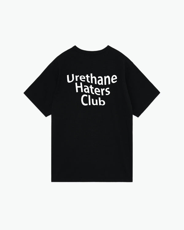 Black t-shirt with white Urethane Haters Club text on back
