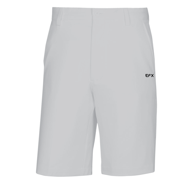 Light gray bowling shorts with EFX logo on right thigh, front view