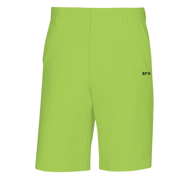 Bright lime green bowling shorts with small EFX logo on hip, front view
