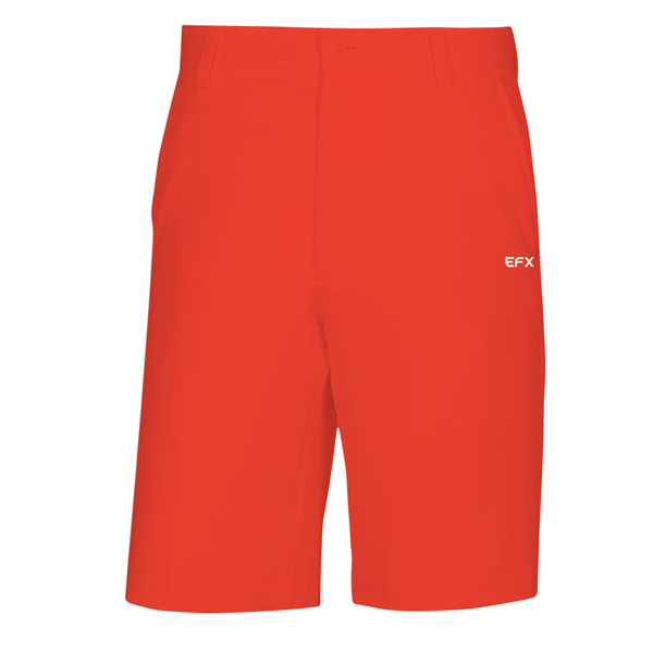 Bright red bowling shorts with small white EFX logo on right side
