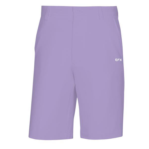 Lavender bowling shorts with small white EFX logo on right hip