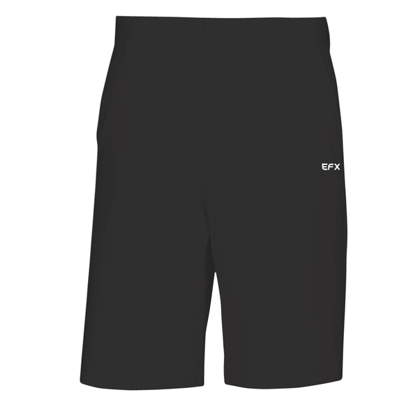 Black bowling shorts with EFX logo on right hip, front view
