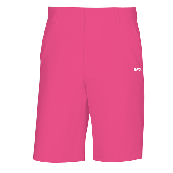 Bright pink bowling shorts with small EFX logo on right leg