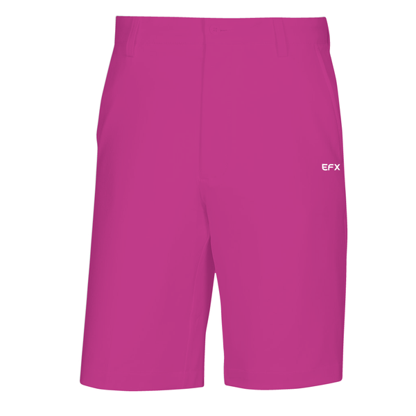 Magenta bowling shorts with small white EFX logo on right side