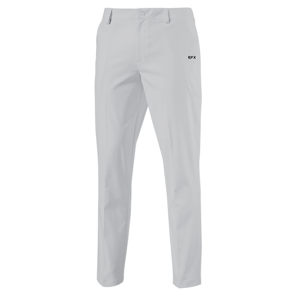 Light gray bowling pants with EFX logo on right hip, front view