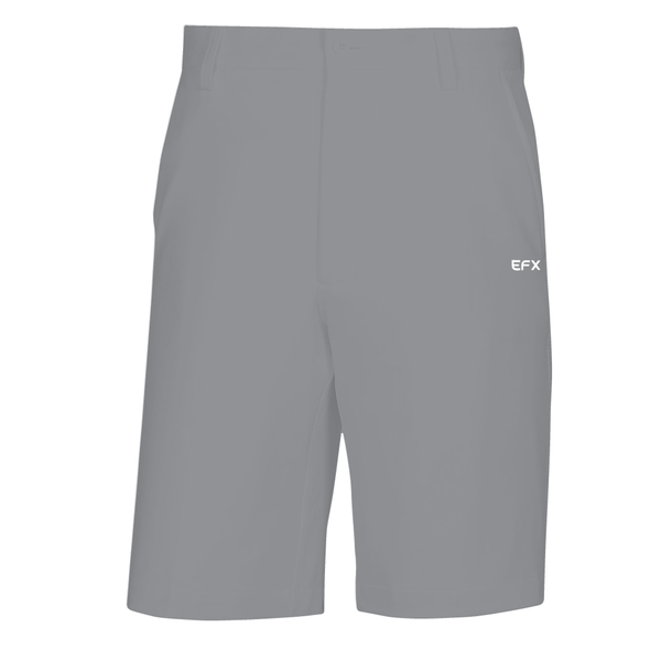 Gray bowling shorts with small white EFX logo on right side