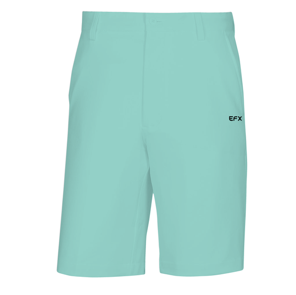 Light teal bowling shorts with EFX logo on right thigh, front view