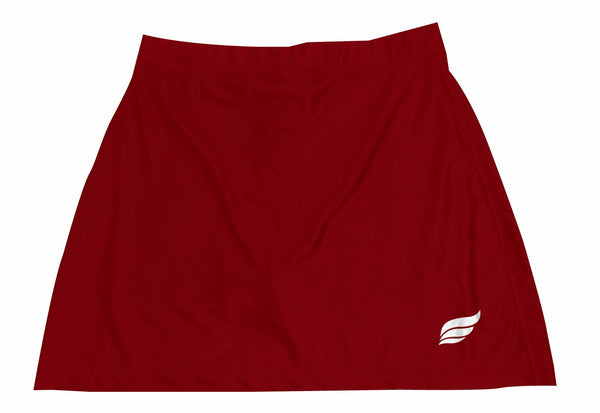 Dark red bowling skort with small white logo graphic on lower right