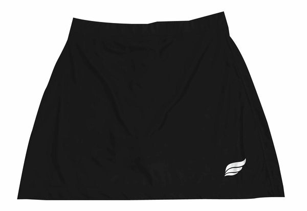 Black bowling skort with small white logo on right side, front view