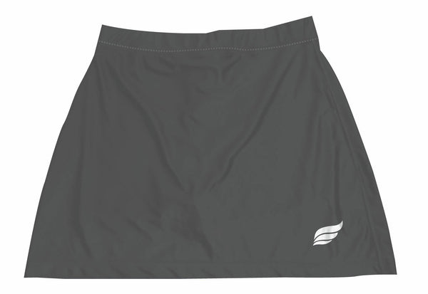 Dark gray bowling skort with small white logo on lower right side