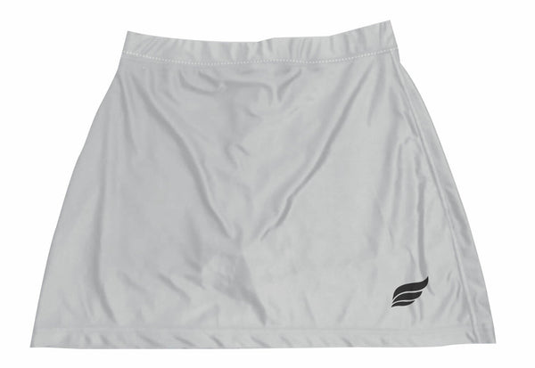 Light gray bowling skort with small black logo on lower right side