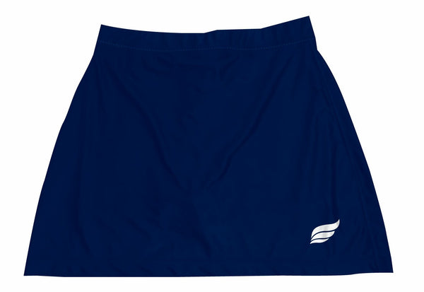 Navy bowling skort with white logo detail on lower right side