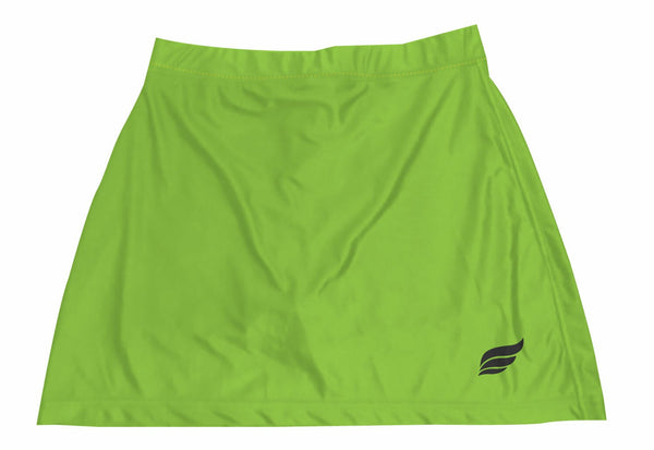 Bright lime green bowling skort with small dark logo on lower right side