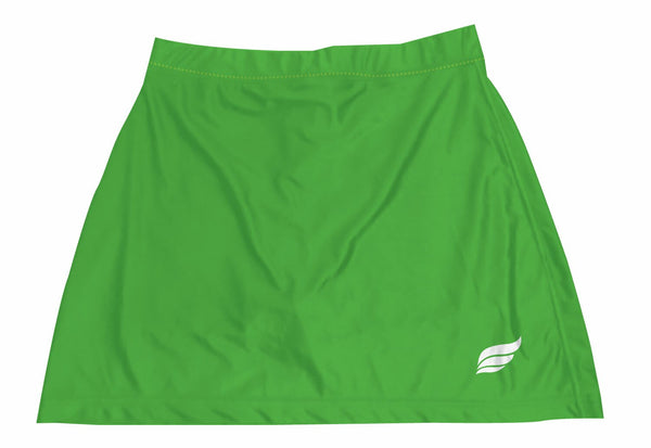 Bright green bowling skort with small white logo on lower right side