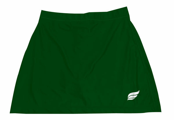 Dark green bowling skort with small white logo on right hip