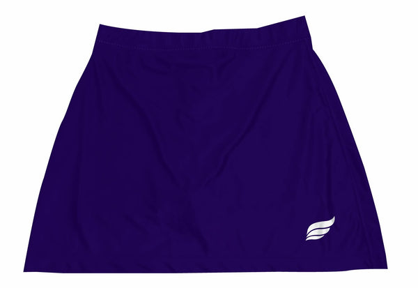 Dark purple bowling skort with white logo on lower right side