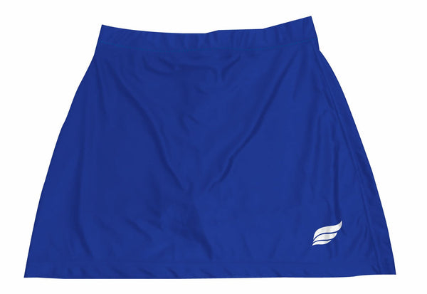 Royal blue bowling skort with white logo detail on lower right
