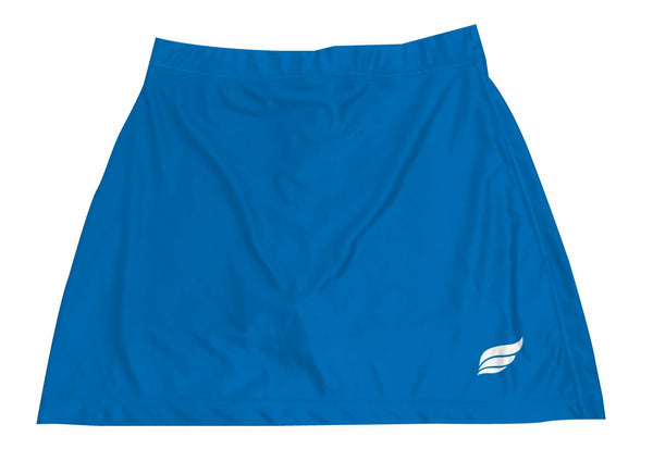 Bright blue bowling skort with white logo detail on lower right side