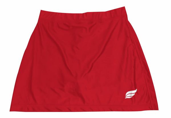 Red bowling skort with small white logo detail on lower right side