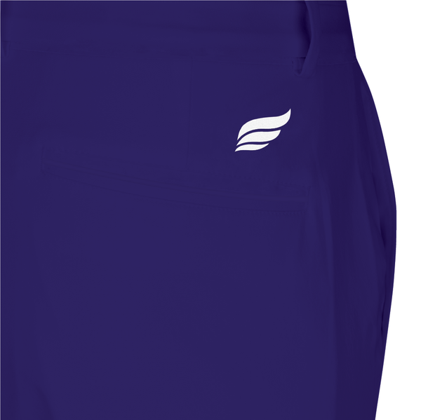 Dark purple bowling pants with small white wing logo on front